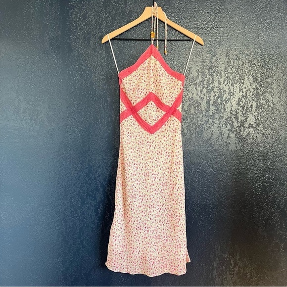 Vintage A.B.S by Allen Schwartz Halter Dress In Dainty Floral Print and Lace - Picture 1 of 5